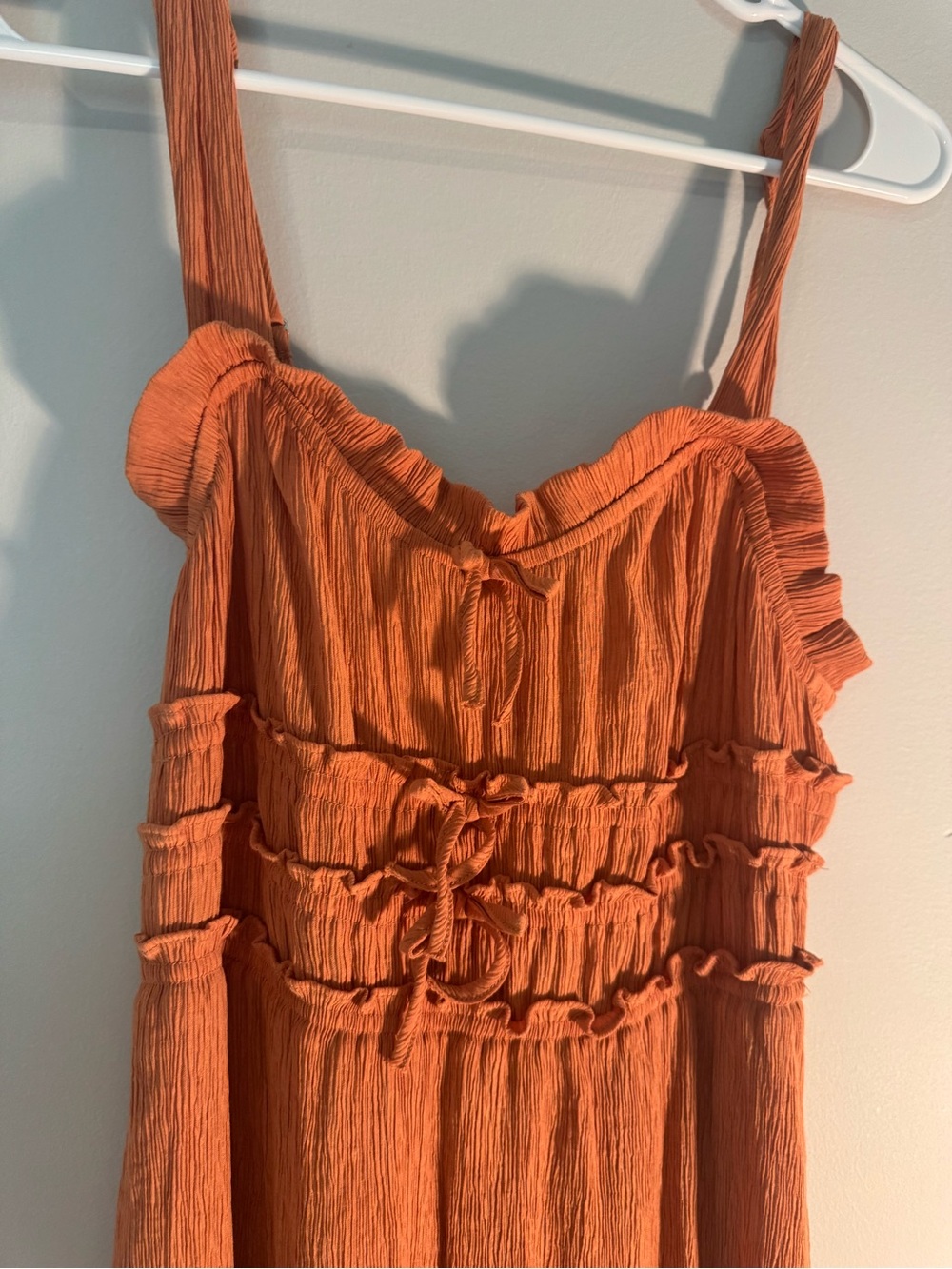 Rust Orange Maxi Dress with Ruching - Picture 3 of 5